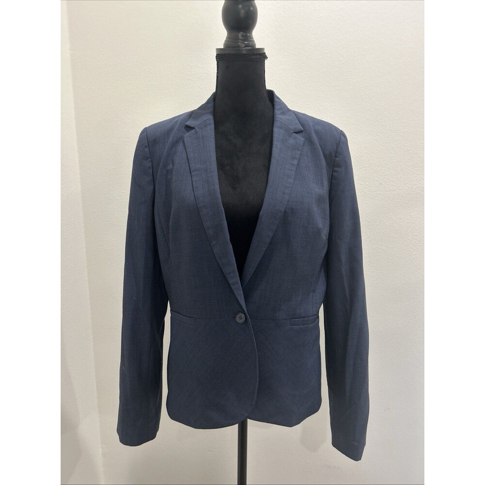 Banana Republic Womens Sz 14 Blue Blazer Lining 1 Button 95% Wool